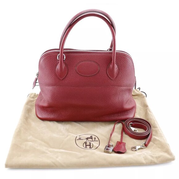 HERMES Bolide31 Handbag Rouge Garance Red/Silver Hardware Taurillon Clemen... - Picture 1 of 12
